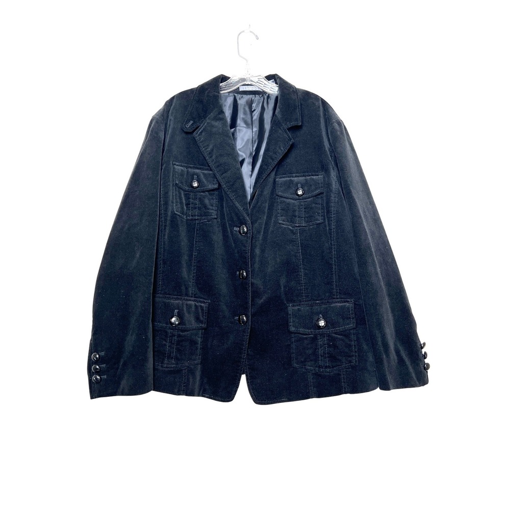 Liz Claiborne Black Velvet Utility Blazer Jacket‎ Women's Plus 3X Military Style